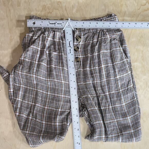 American Eagle Outfitters Women’s Plaid Paperbag Waist pants Size Medium Brown - Picture 3 of 8